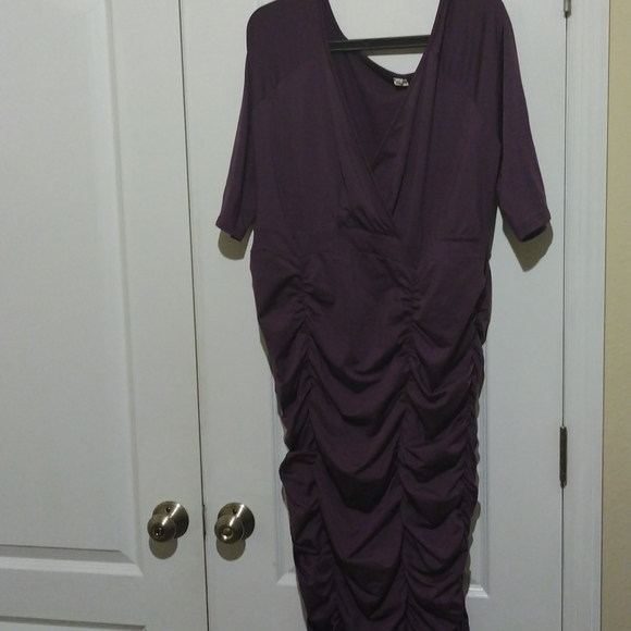 Poseshe Dresses & Skirts - Eggplant color v-neck cinched dress